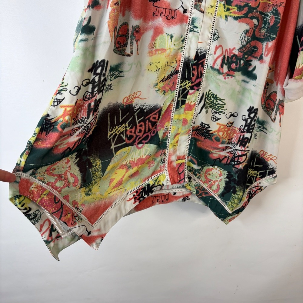 Melissa McCarthy Seven7 Tunic Top Womens 1X Multicolor Graffiti Print Lace Trim - Picture 4 of 9